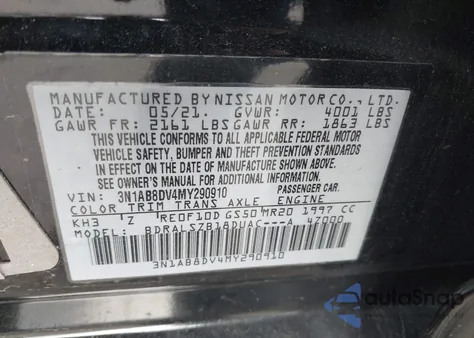 2021 Nissan Sentra Sr Xtronic Cvt из США, поврежденный, VIN 3N1AB8DV4MY290910